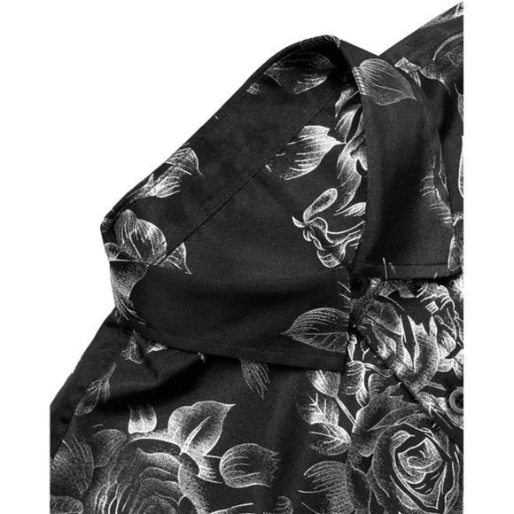 Men's Rose Shiny Shirt Luxury Flowered Printed Button Down Shirt - Picture 5 of 6